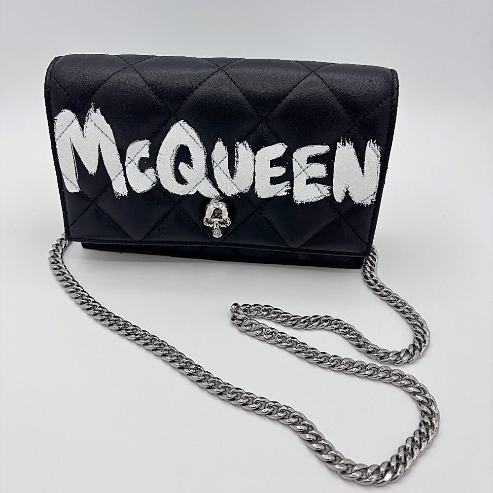 Alexander McQueen Graffiti Black Quilted Leather Skull Crossbody Women's Bag